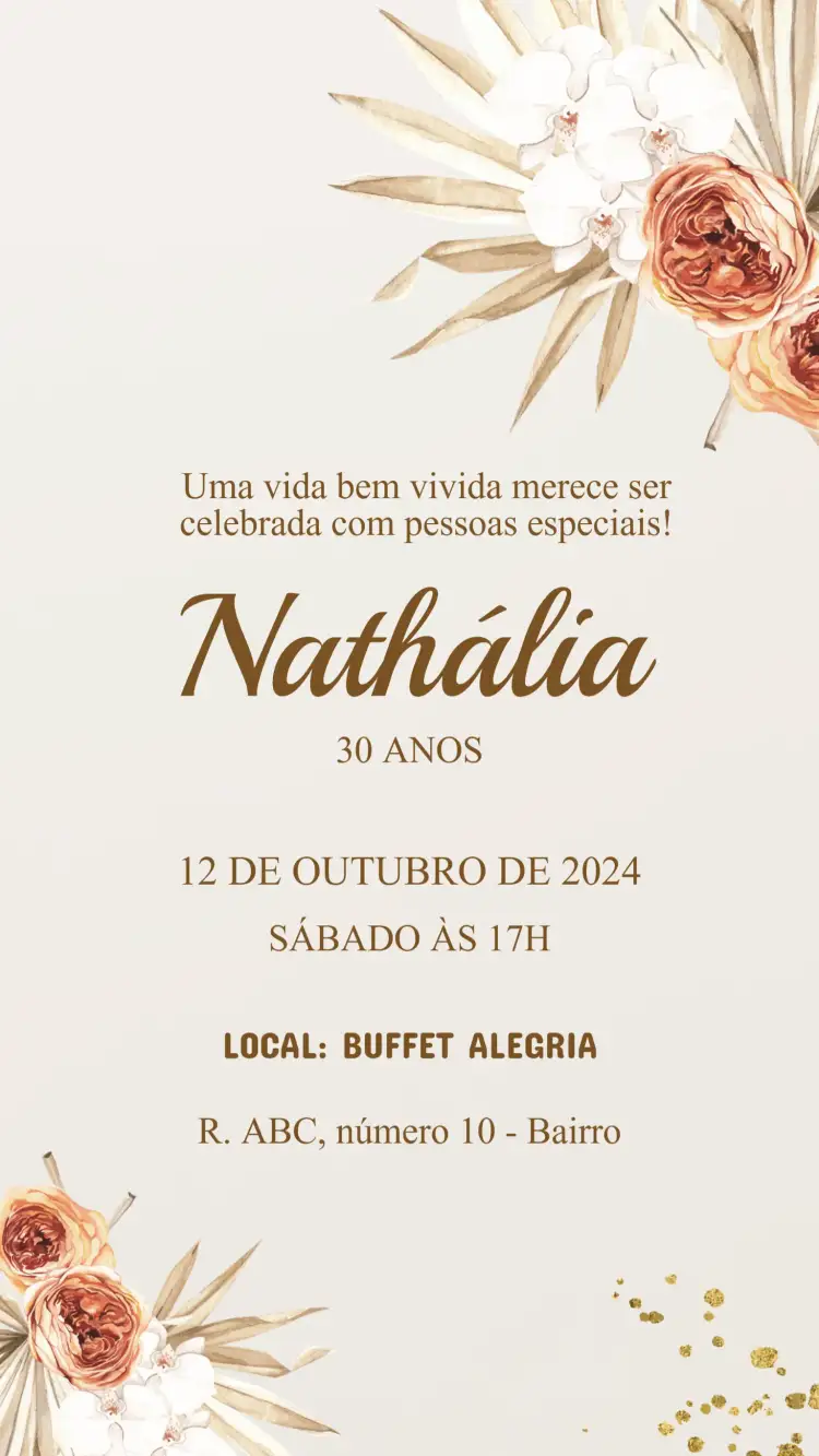 Convite Convite Aniversário Floral – tema Aniversário floral, colorido, romântico, vintage, moderno, alegre
