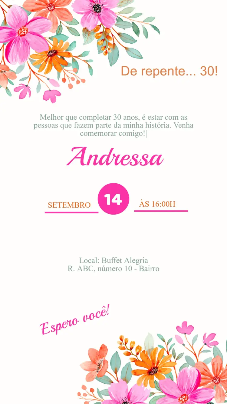Convite Aniversário Floral