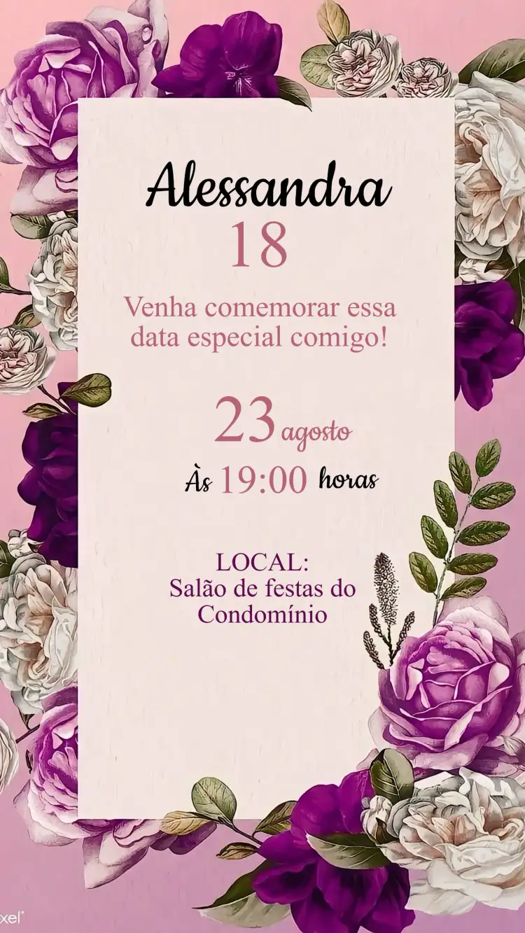 Convite Convite Aniversário Floral Fúcsia Marsala – tema Aniversário Infantil floral, colorido, elegante, natureza, primavera
