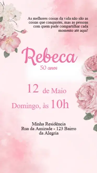 Convite Convite Aniversário Floral Rosa – tema Aniversário floral, rosa, delicado, romântico, moderno, elegante