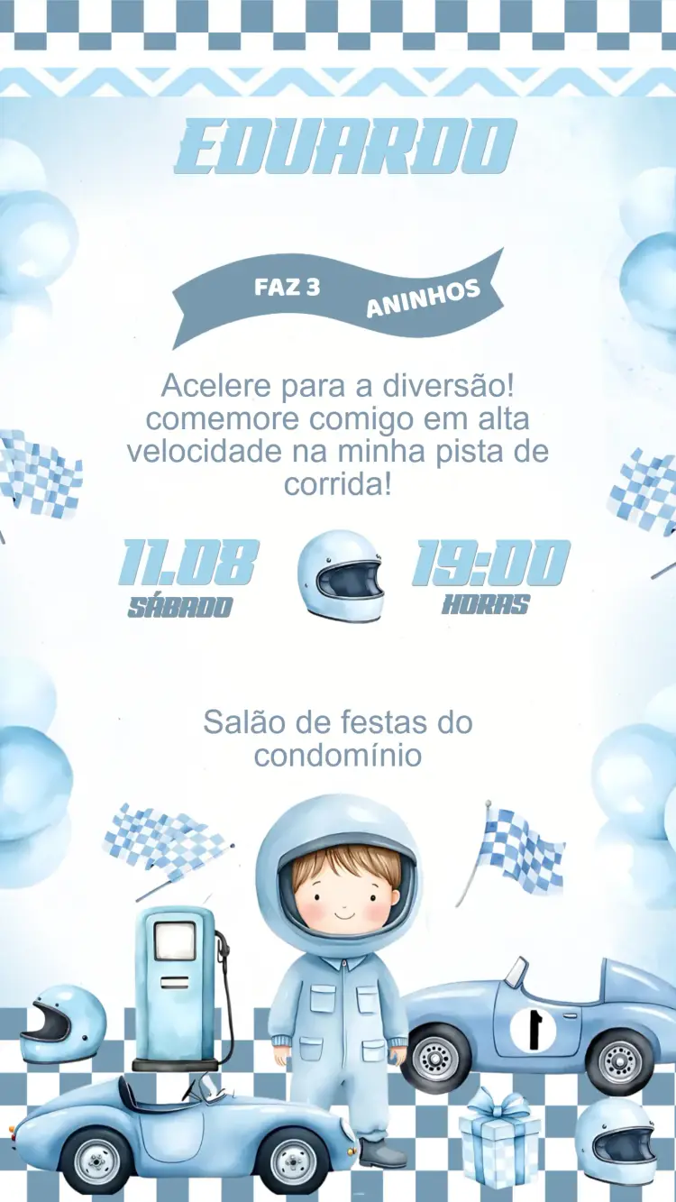 Convite Aniversário Fórmula 1