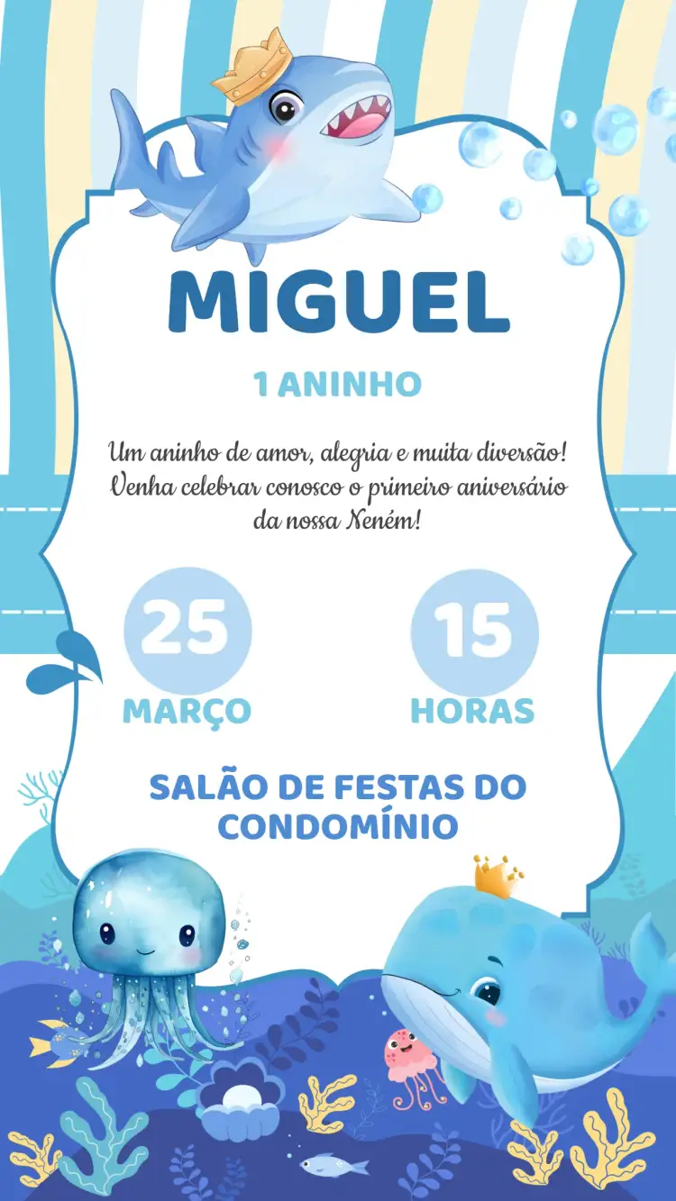 Convite Convite Aniversário Fundo do Mar – tema Aniversário Infantil marinho, colorido, lúdico, divertido, tropical, fantástico