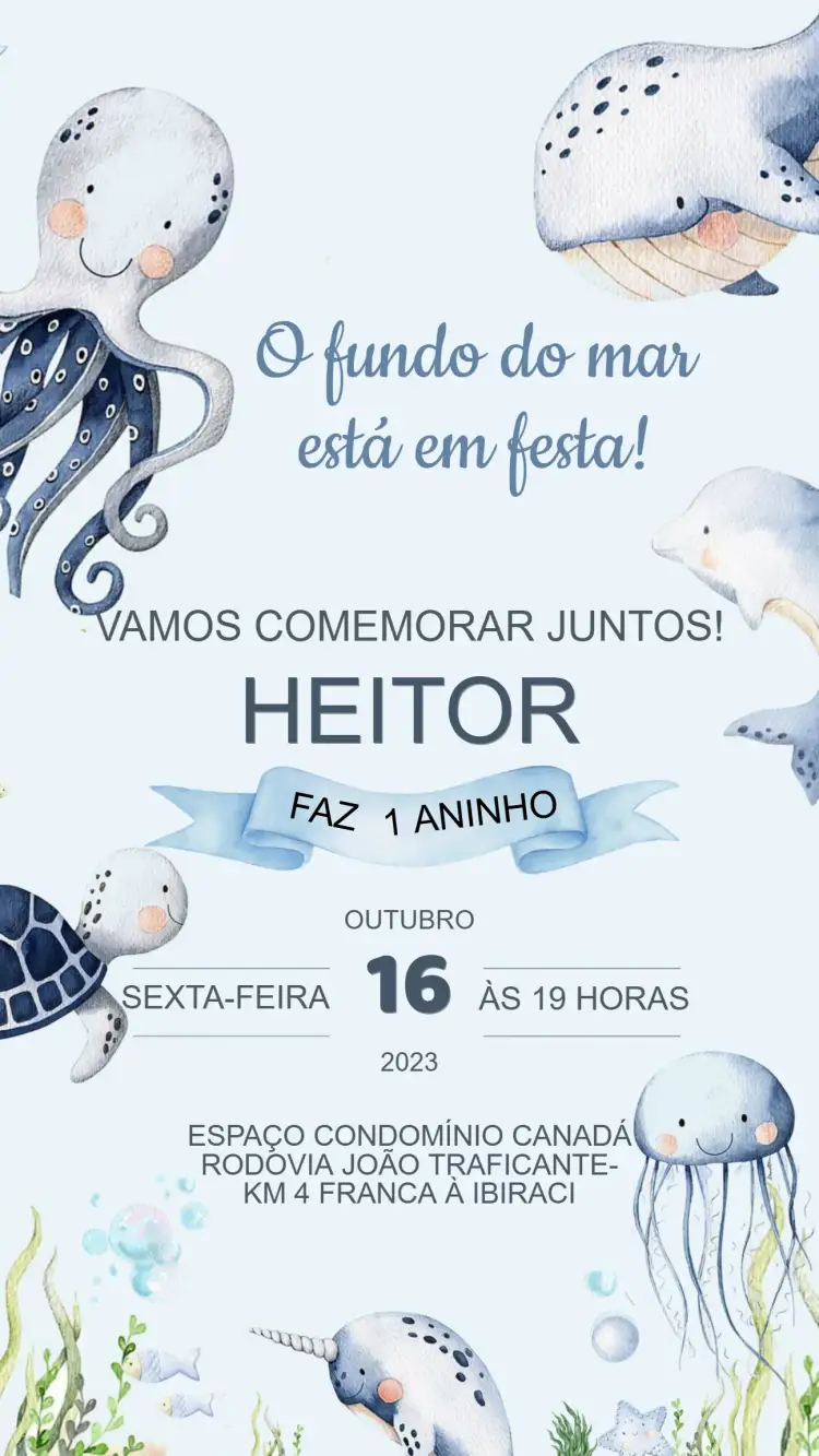 Convite Convite Aniversário Fundo do Mar – tema Aniversário Infantil aqua, colorido, marinho, lúdico, divertido, vibrante