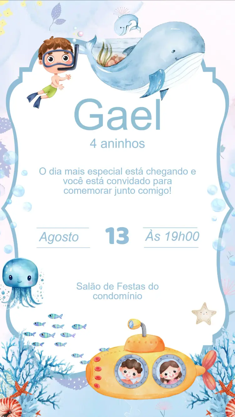 Convite Aniversário Fundo do Mar
