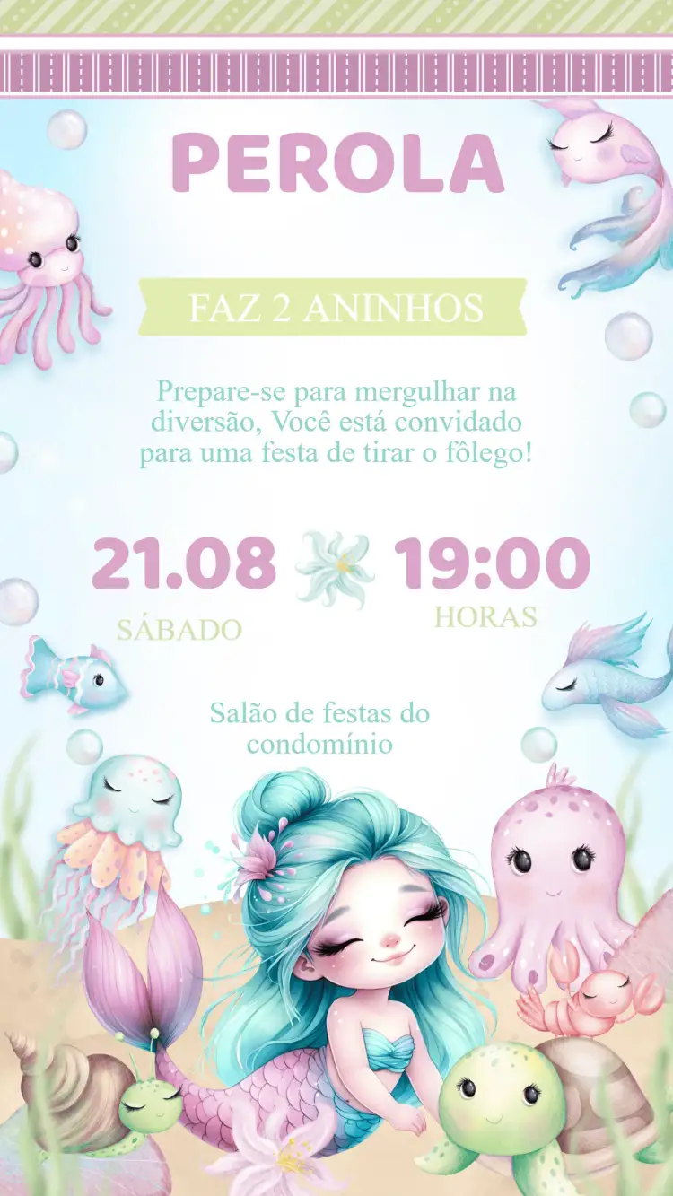 Convite Convite Aniversário Fundo do Mar – tema Aniversário Infantil marinho, colorido, divertido, infantil, vibrante