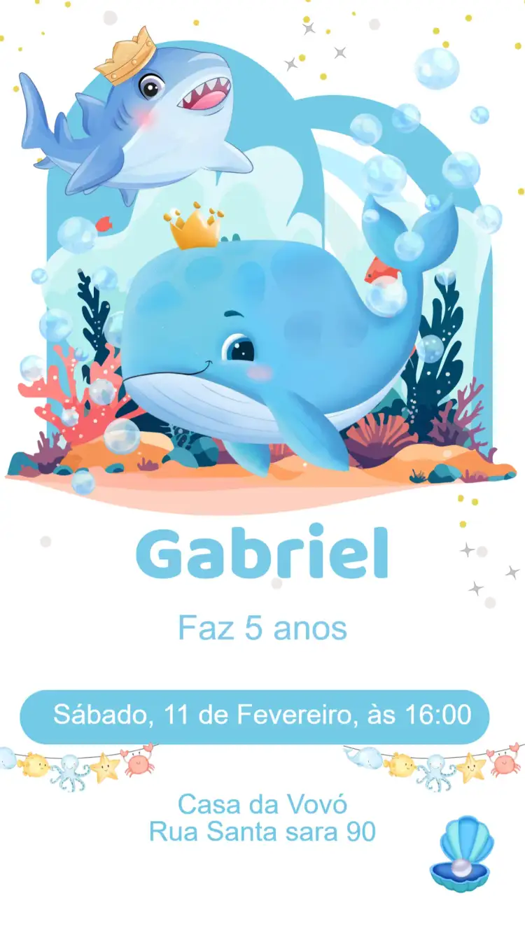 Convite Convite Aniversário Fundo do Mar – tema Aniversário Infantil colorido, marinho, divertido, infantil, tropical, vibrante