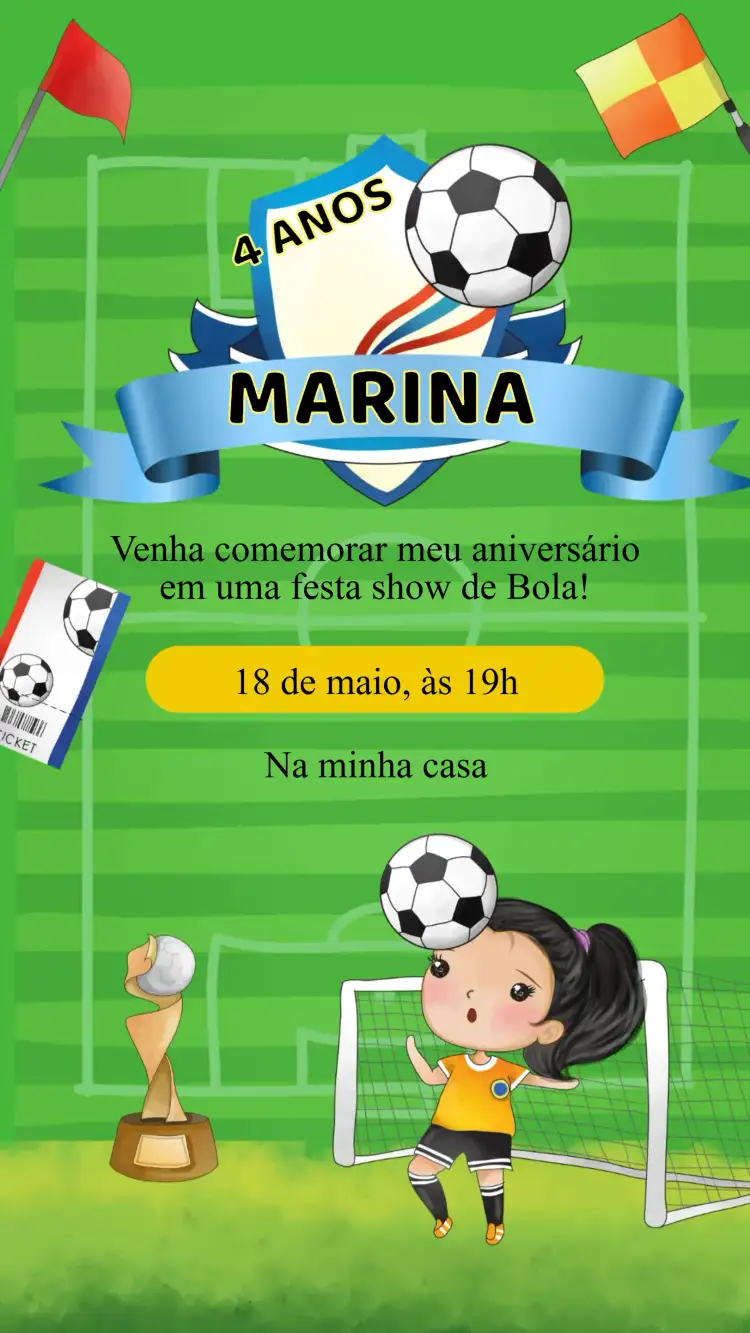 Convite Convite Aniversário Futebol menina – tema Aniversário Infantil futebol, colorido, divertido, infantil, moderno