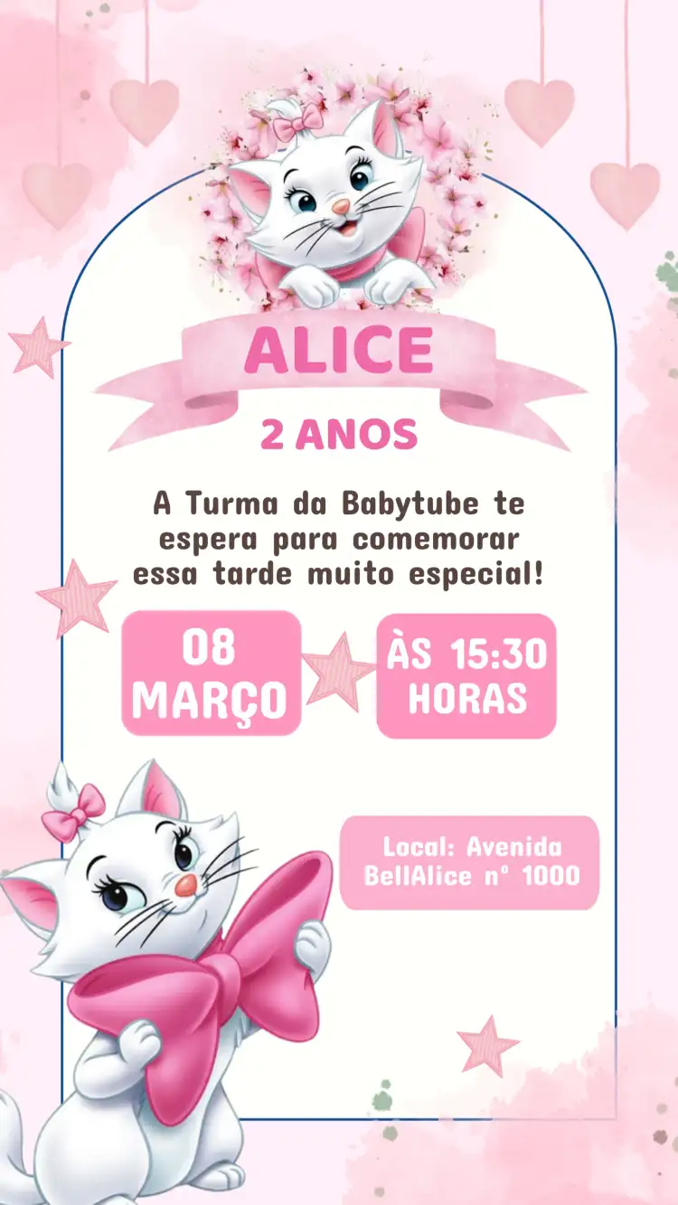 Convite Aniversário Gatinha Marie