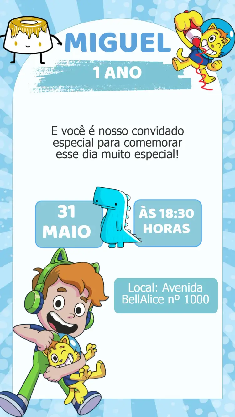 Convite Convite Aniversário Gato Galático – tema Aniversário Infantil galático, colorido, divertido, infantil, lúdico