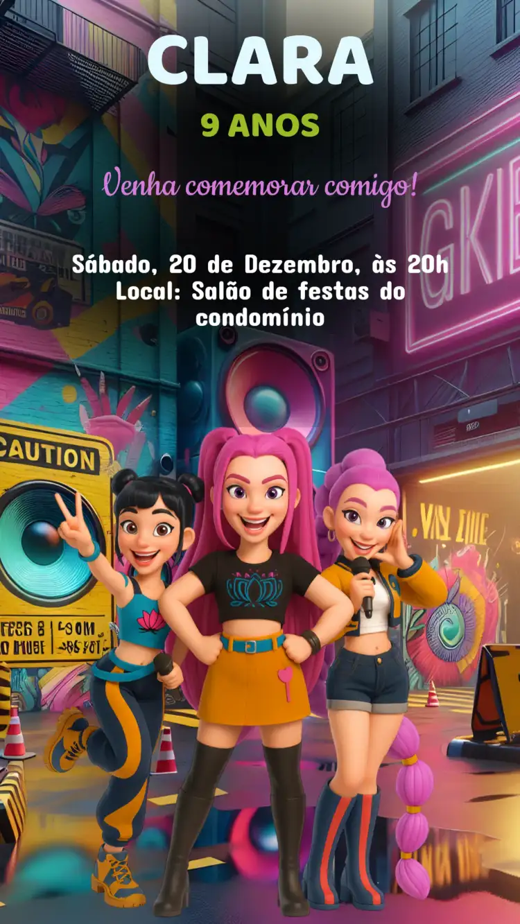 Convite Aniversário Guerreira K-Pop