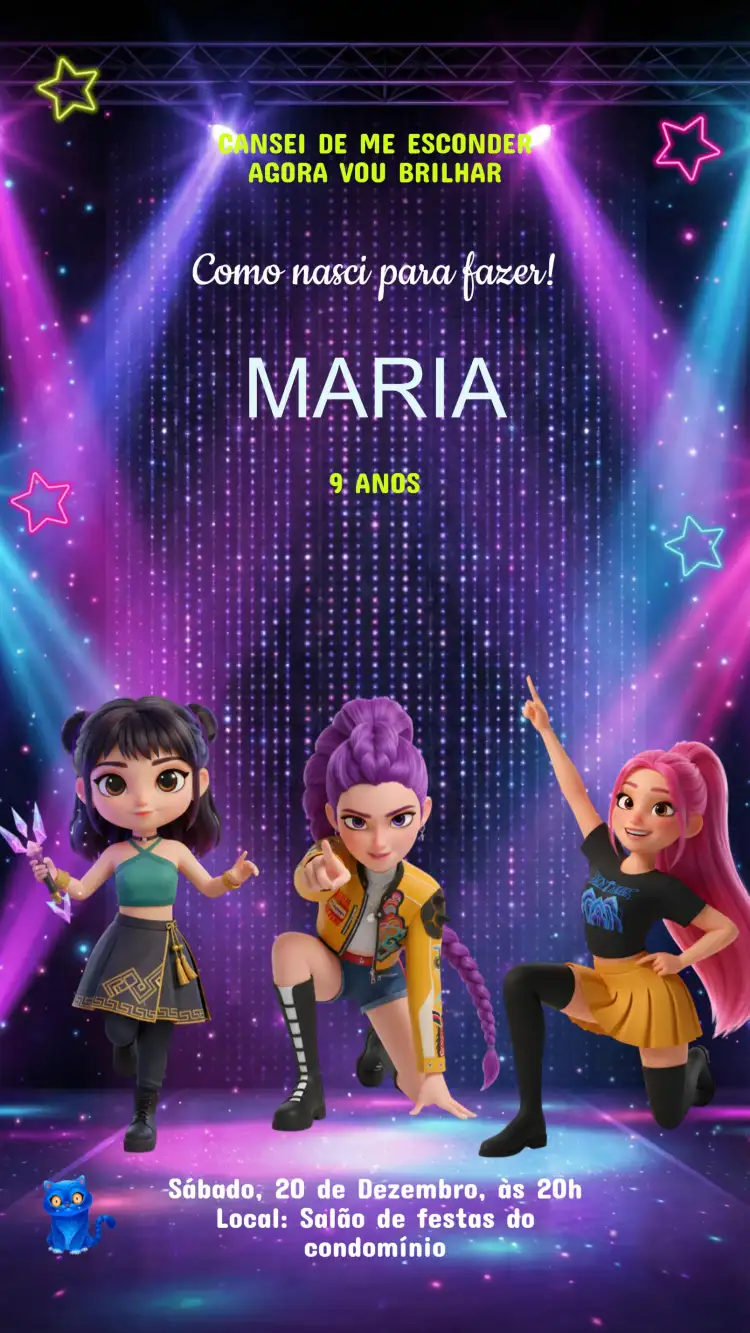 Convite Aniversário Guerreira K-Pop