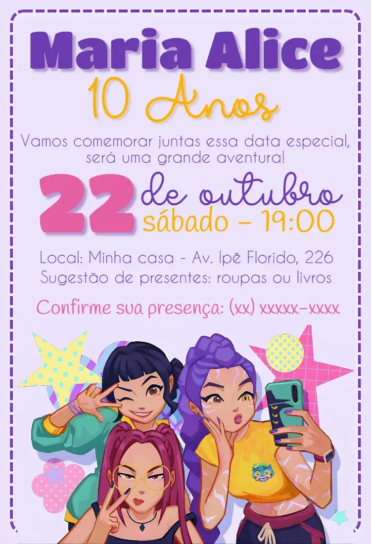 Convite Aniversário Guerreiras do Kpop