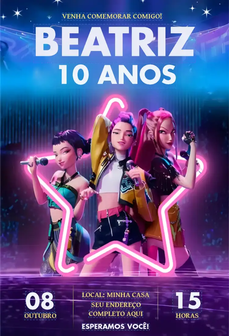 Convite Aniversário Guerreiras do Kpop