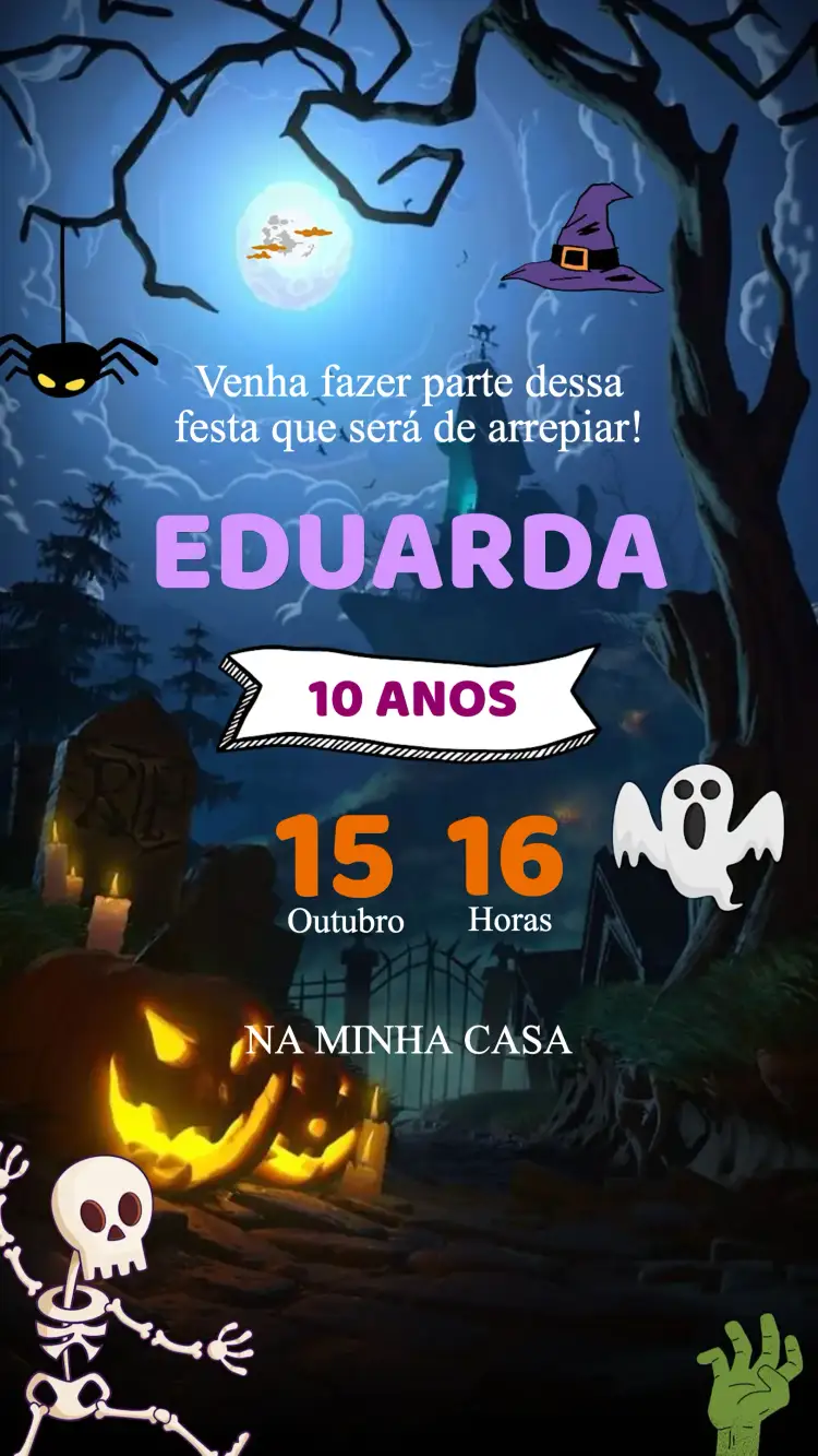 Convite Convite Aniversário Halloween – tema Aniversário Infantil sombrio, divertido, colorido, temático, mágico