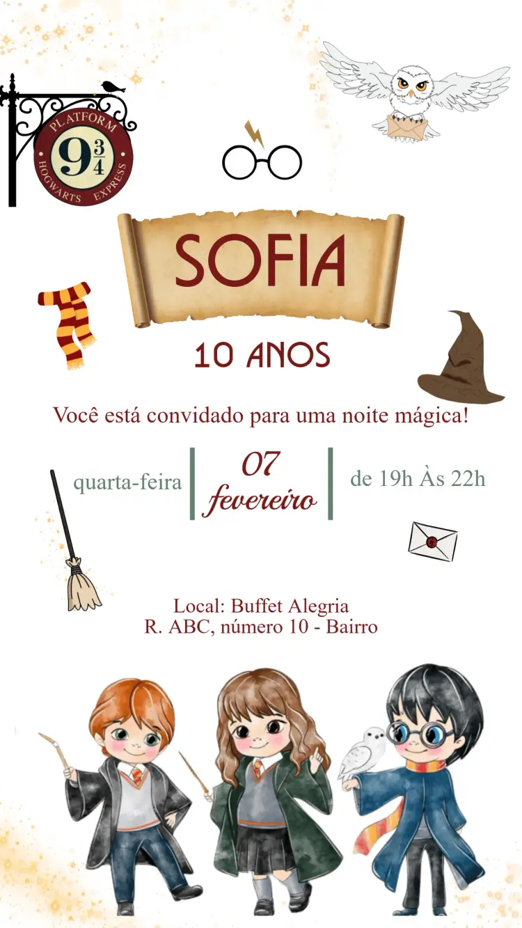 Convite Aniversário Harry Potter
