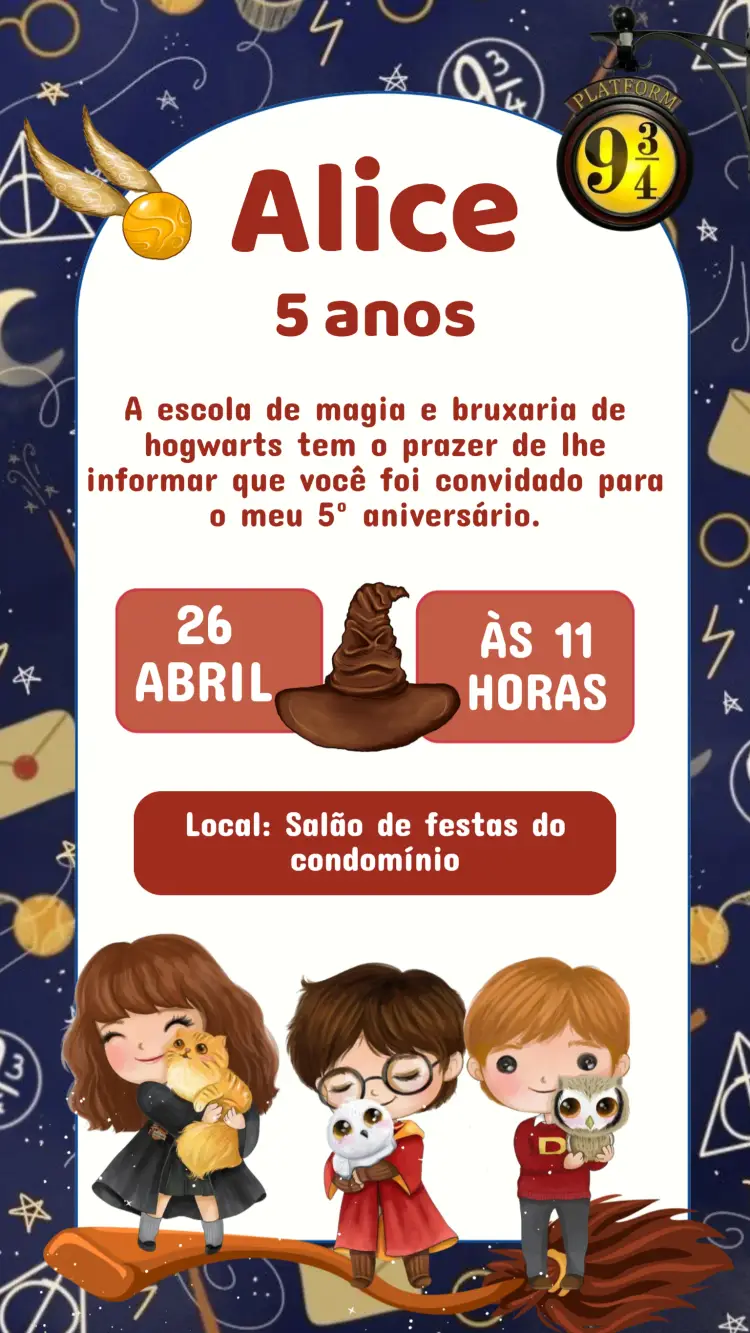Convite Aniversário Harry Potter Cute