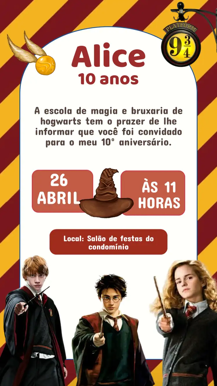 Convite Aniversário Harry Potter Tradicional