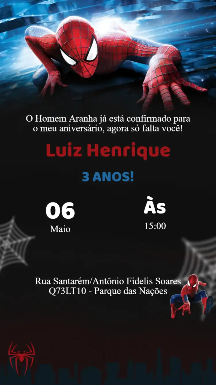 Convite Aniversário Homem Aranha