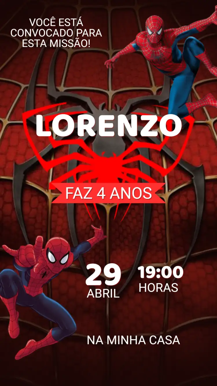 Convite Convite Aniversário - Homem Aranha – tema Aniversário Infantil colorido, moderno, temático, divertido, dinâmico, infantil