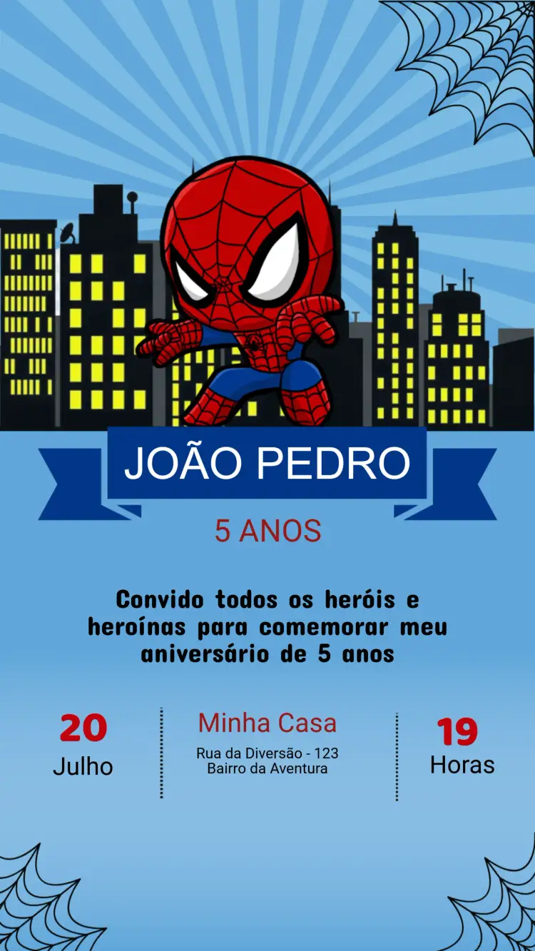 Convite Convite Aniversário - Homem Aranha – tema Aniversário Infantil moderno, colorido, temático, super-herói, divertido