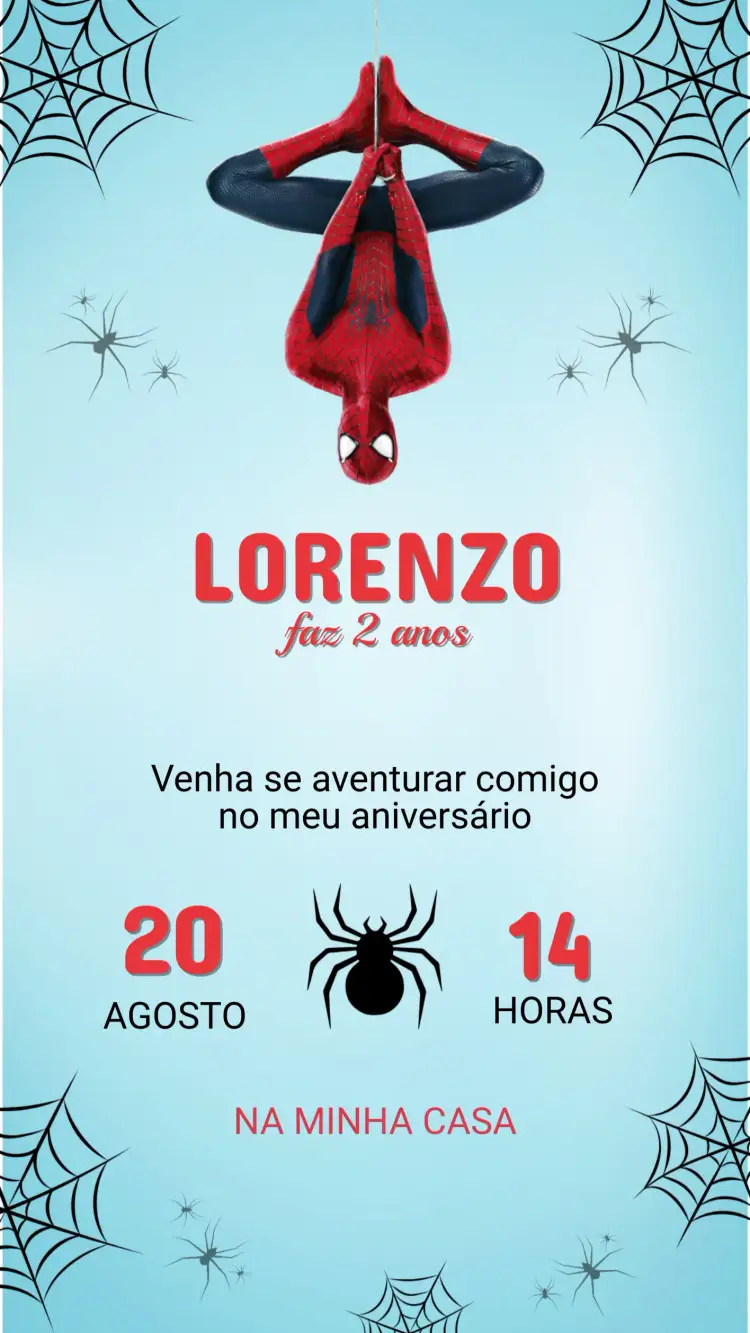 Convite Convite Aniversário - Homem Aranha – tema Aniversário Infantil super-herói, colorido, moderno, divertido, infantil