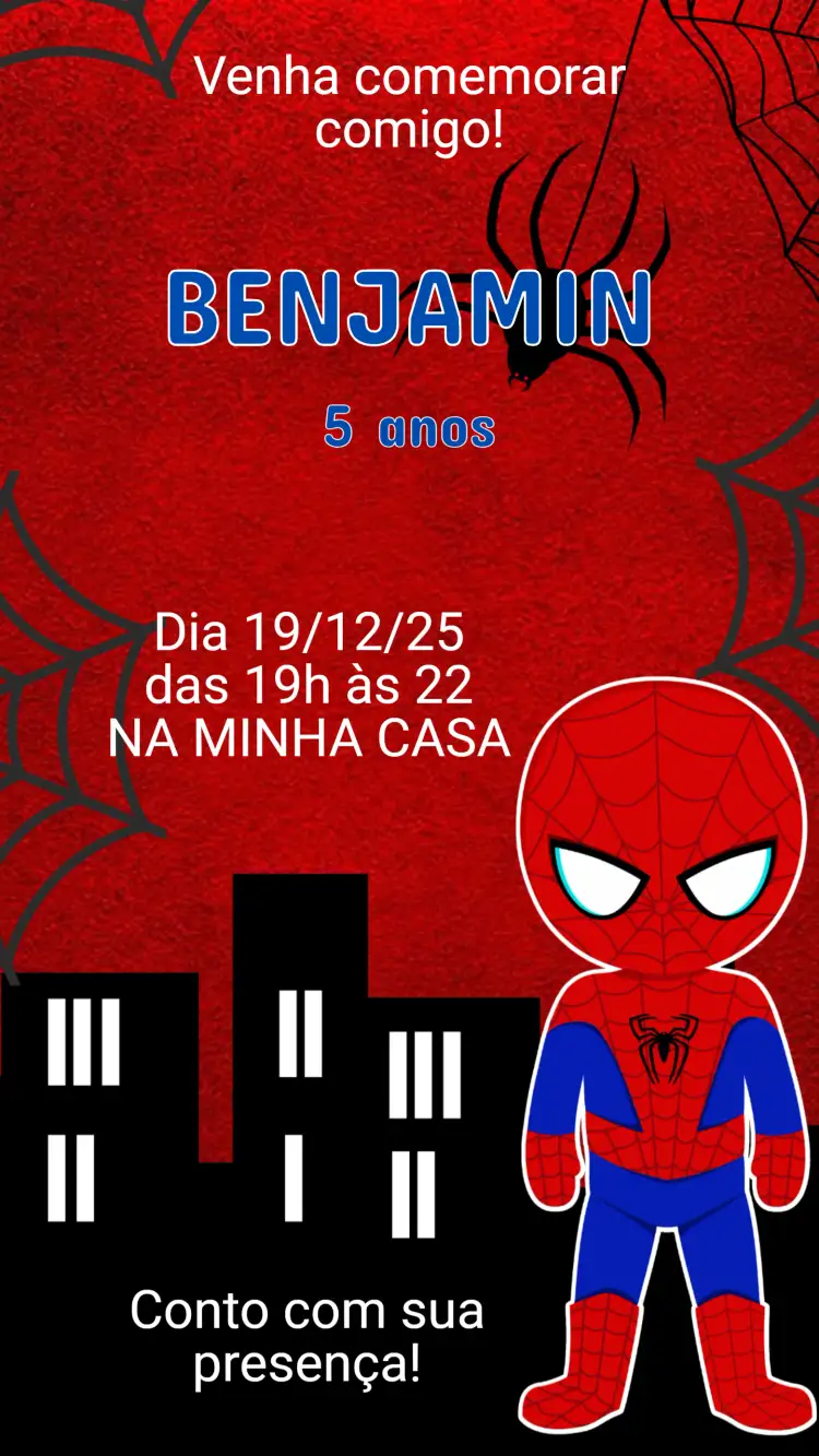 Convite Convite Aniversário - Homem Aranha – tema Aniversário Infantil vibrante, aventura, super-heróis, colorido, diversão, moderno