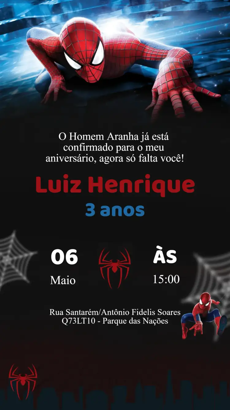 Convite Convite Aniversário Homem Aranha – tema Aniversário Infantil colorido, quadrinhos, aventura, super-herói, infantil
