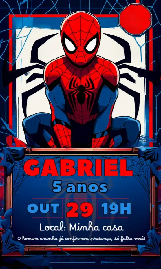 Invitation Convite aniversário homem aranha para editar – Aniversário Infantil theme colorido, temático, moderno, divertido, aventura