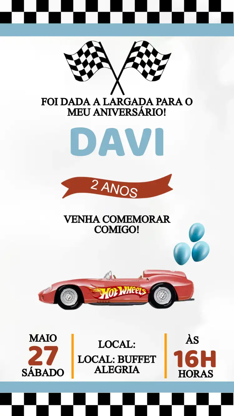 Convite Aniversário Hotwheels
