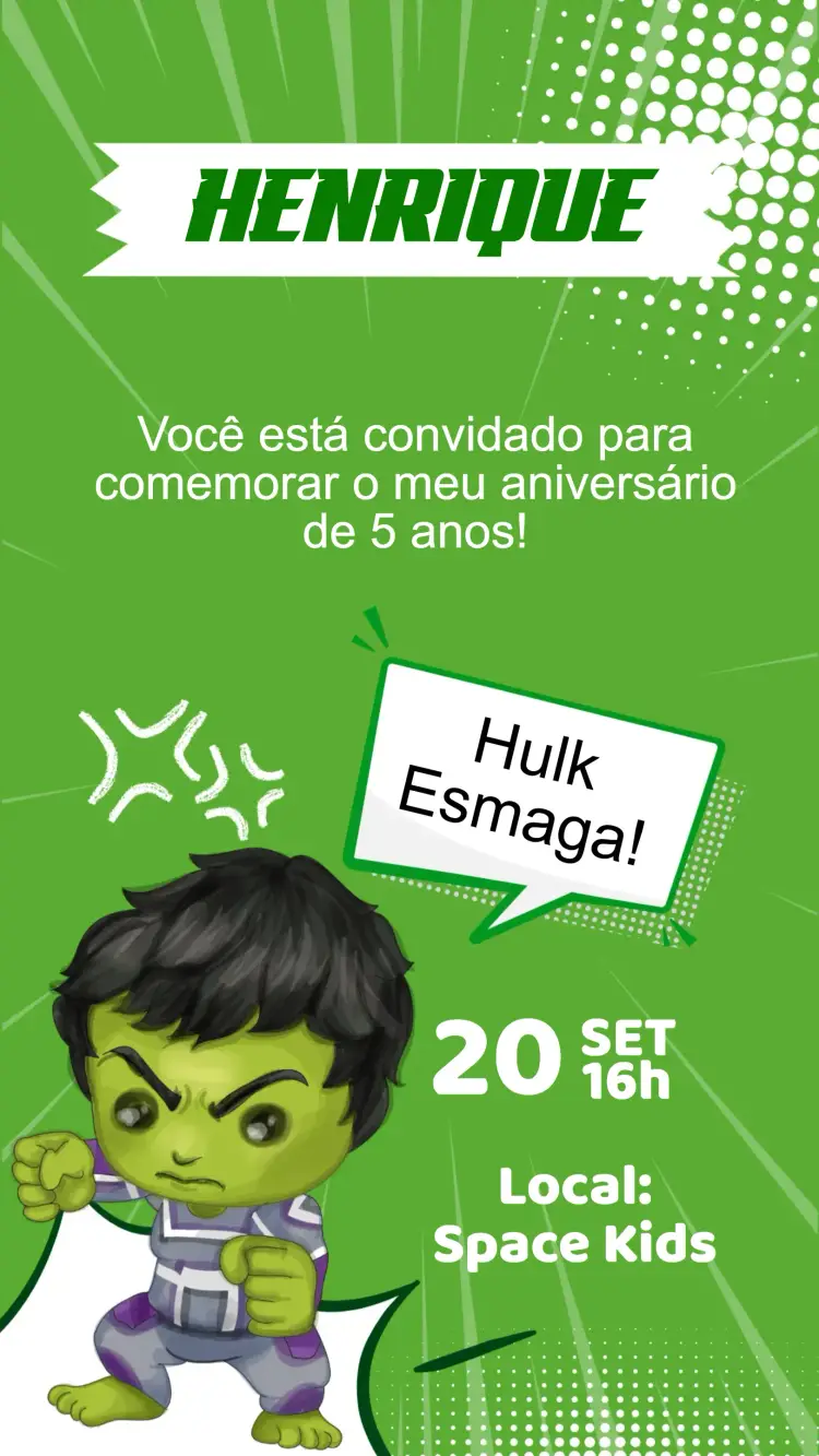 Convite Aniversário Hulk