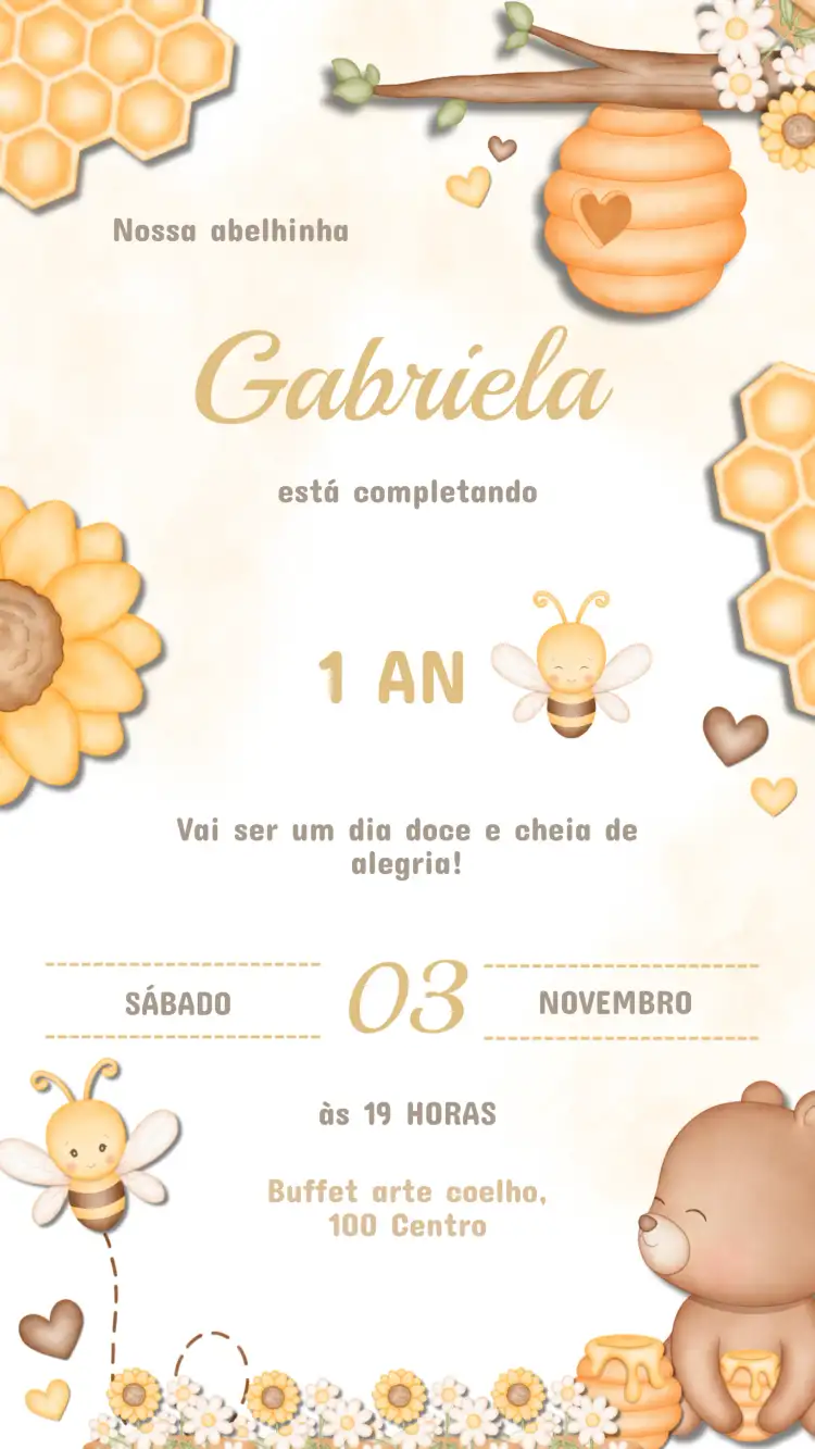 Convite Aniversário Infantil Abelhinha