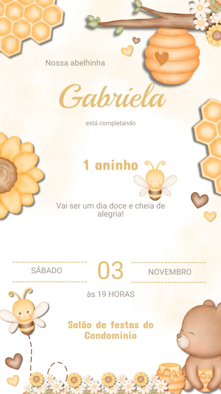 Convite Aniversário Infantil Abelhinha