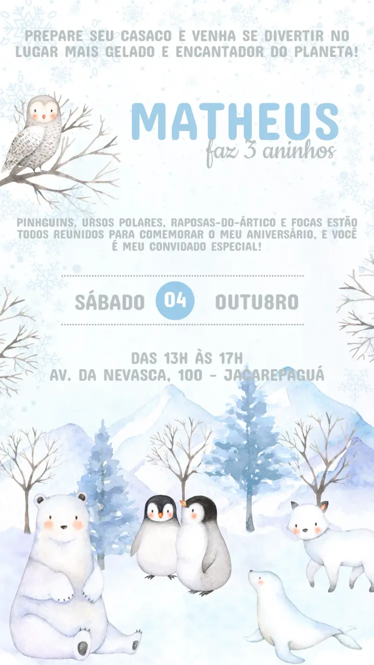 Arctic Animals Kids Birthday Invitation