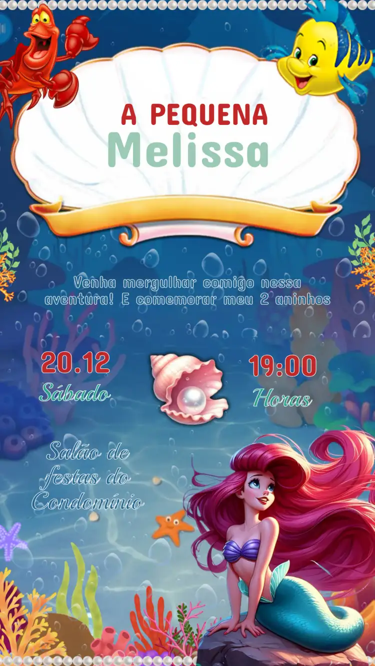 Convite Aniversário Infantil Ariel