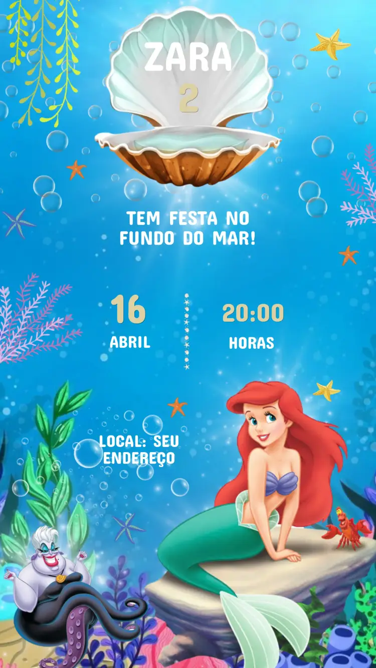Ariel Little Mermaid Kids Birthday Invitation