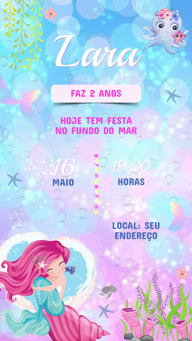 Convite Aniversário Infantil Ariel Pequena Sereia