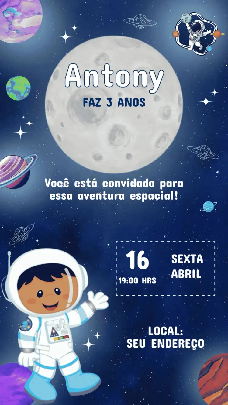 Convite Aniversário Infantil Astronauta