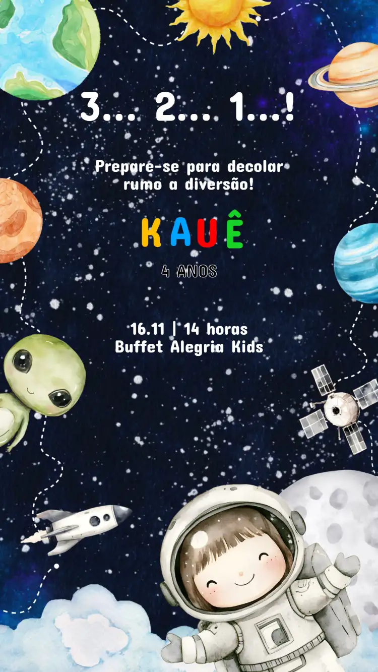Invitación Cumpleaños Infantil ASTRONAUTA