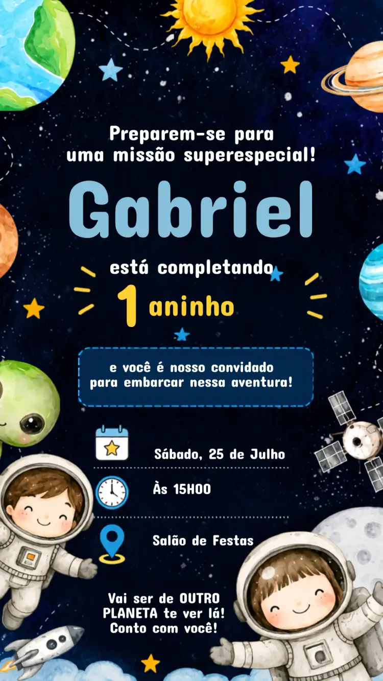 Invitación Cumpleaños Infantil ASTRONAUTA