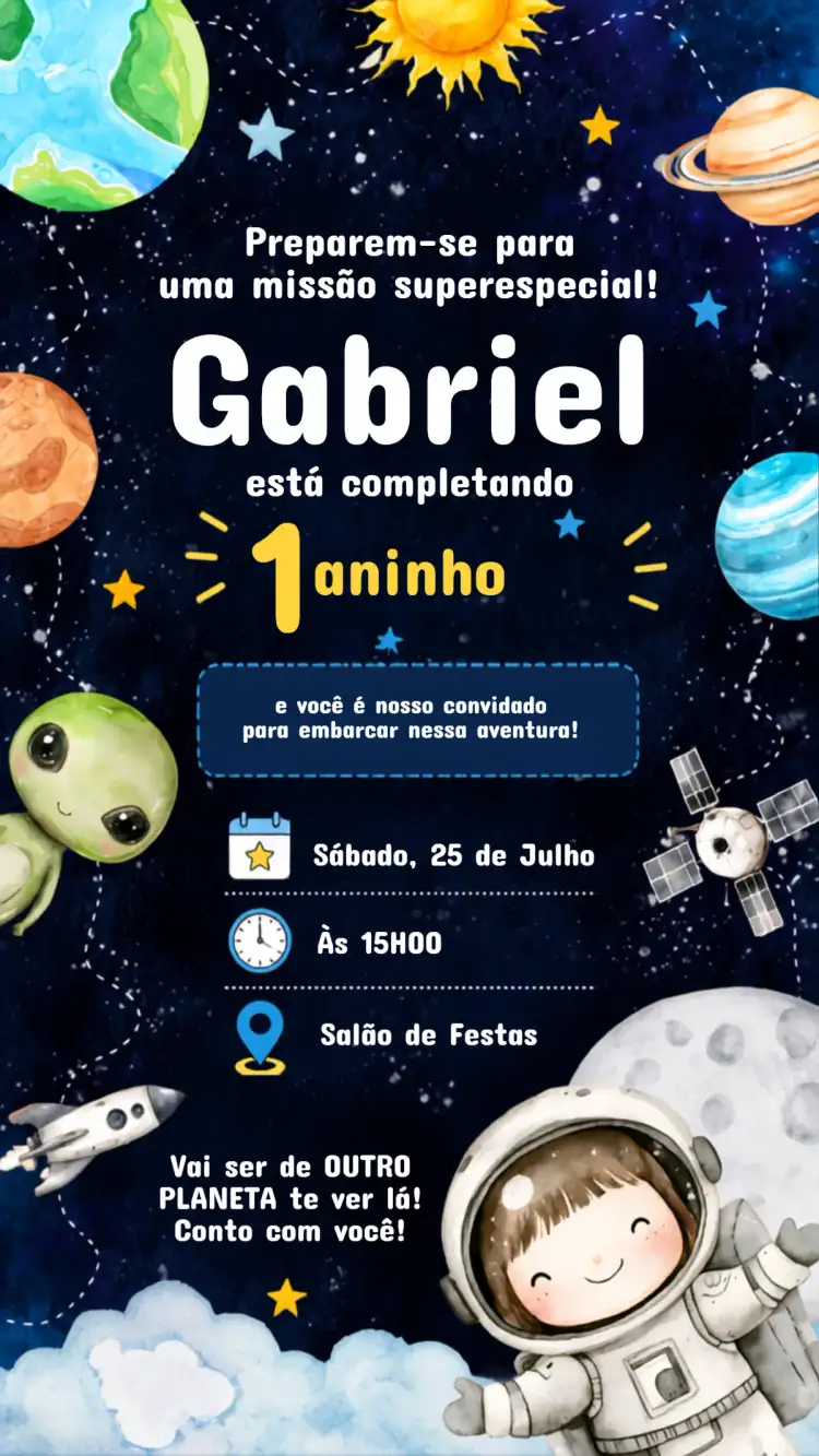 Invitación Cumpleaños Infantil ASTRONAUTA
