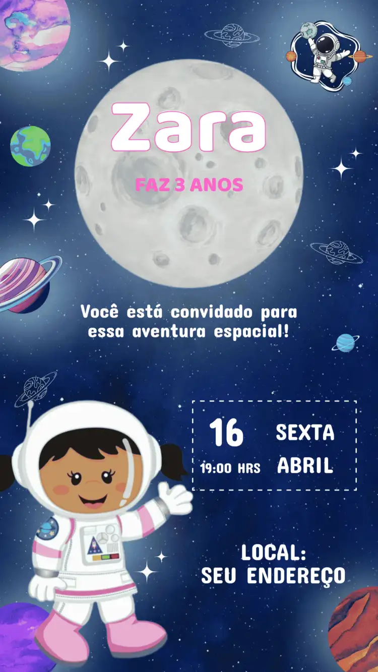 Convite Aniversário Infantil Astronauta