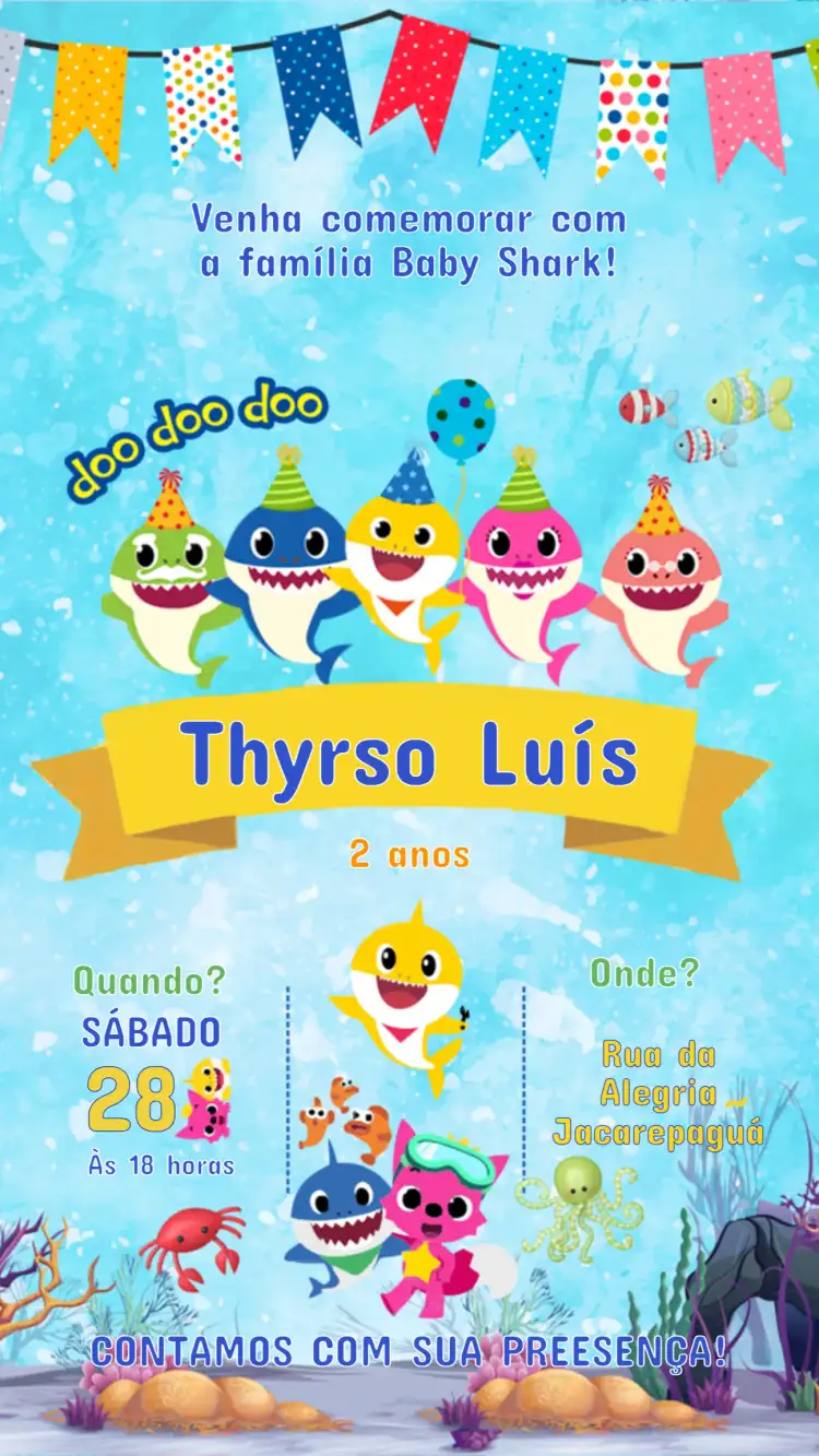 Convite Aniversário Infantil BABY SHARK