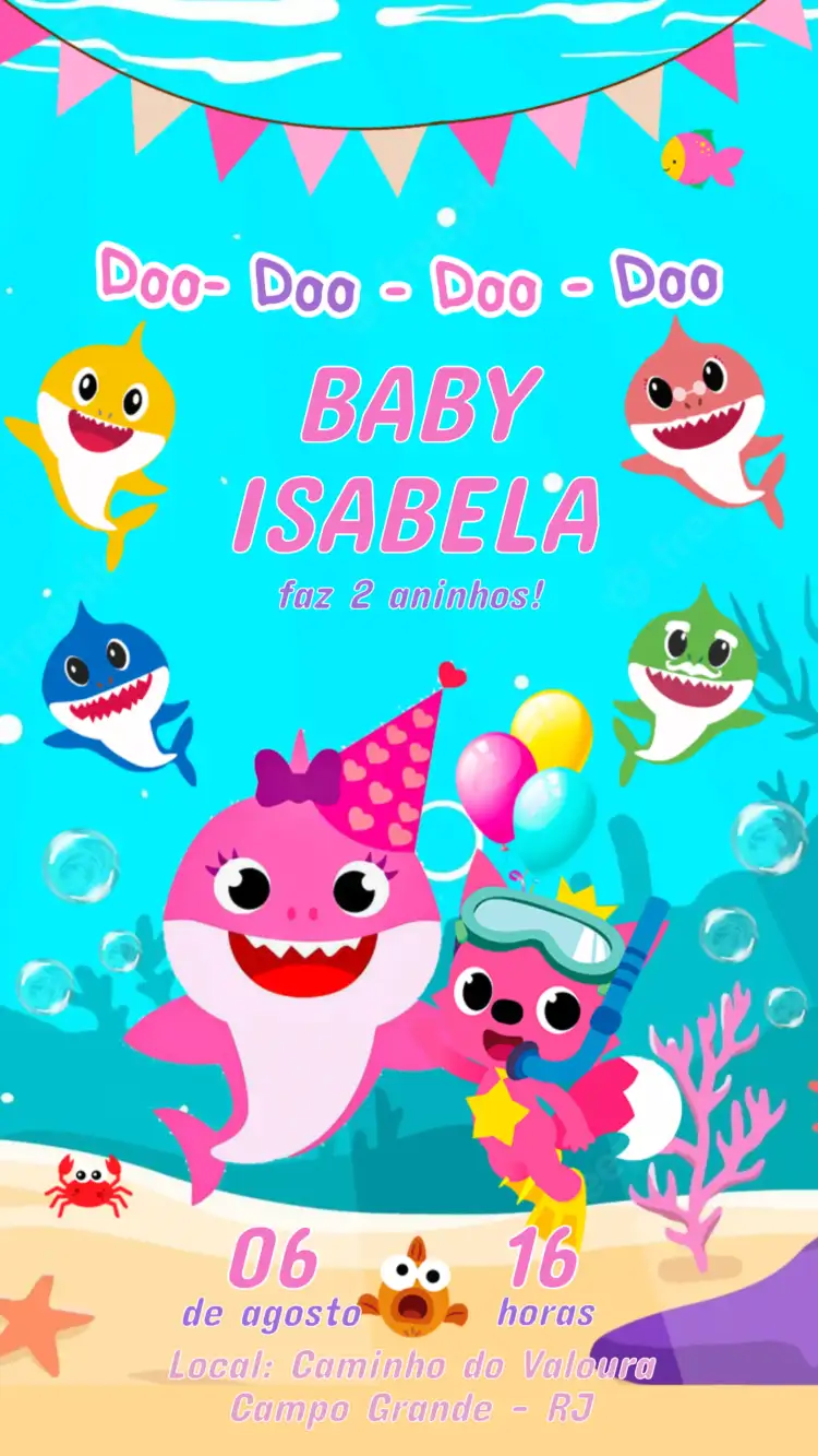 Invitation Children's Birthday BABY SHARK GIRL