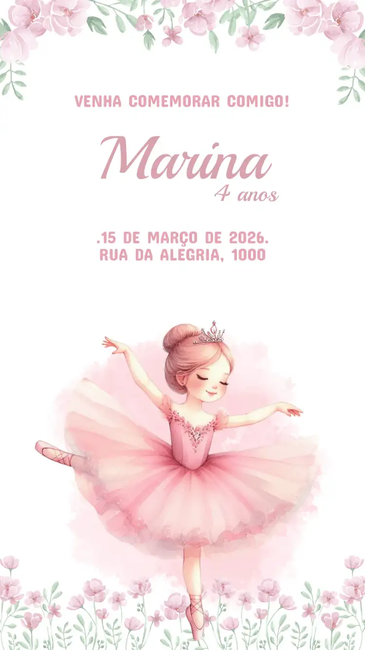 Convite Aniversário Infantil Bailarina