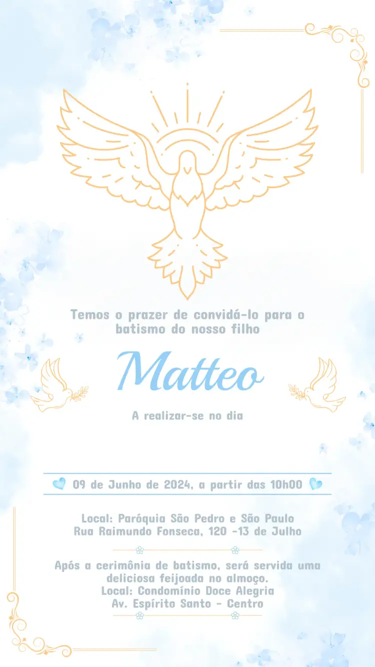 Invitation Convite Aniversário Infantil Batizado Azul – Batizado theme azul claro, delicado, infantil, moderno, minimalista