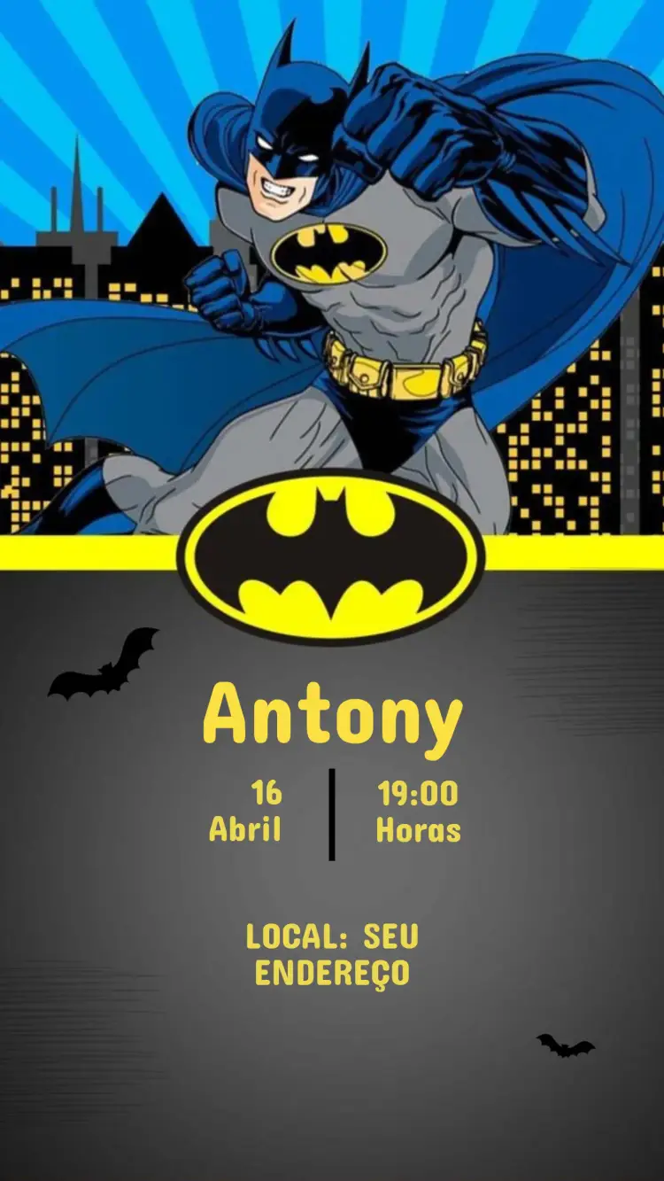 Convite Aniversário Infantil Batman