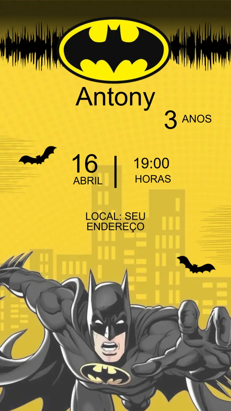 Convite Aniversário Infantil Batman