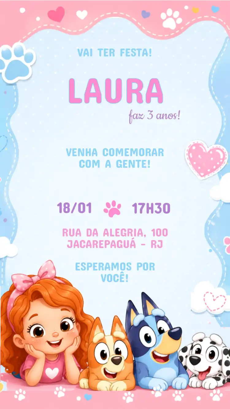 Convite Aniversário Infantil Bluey
