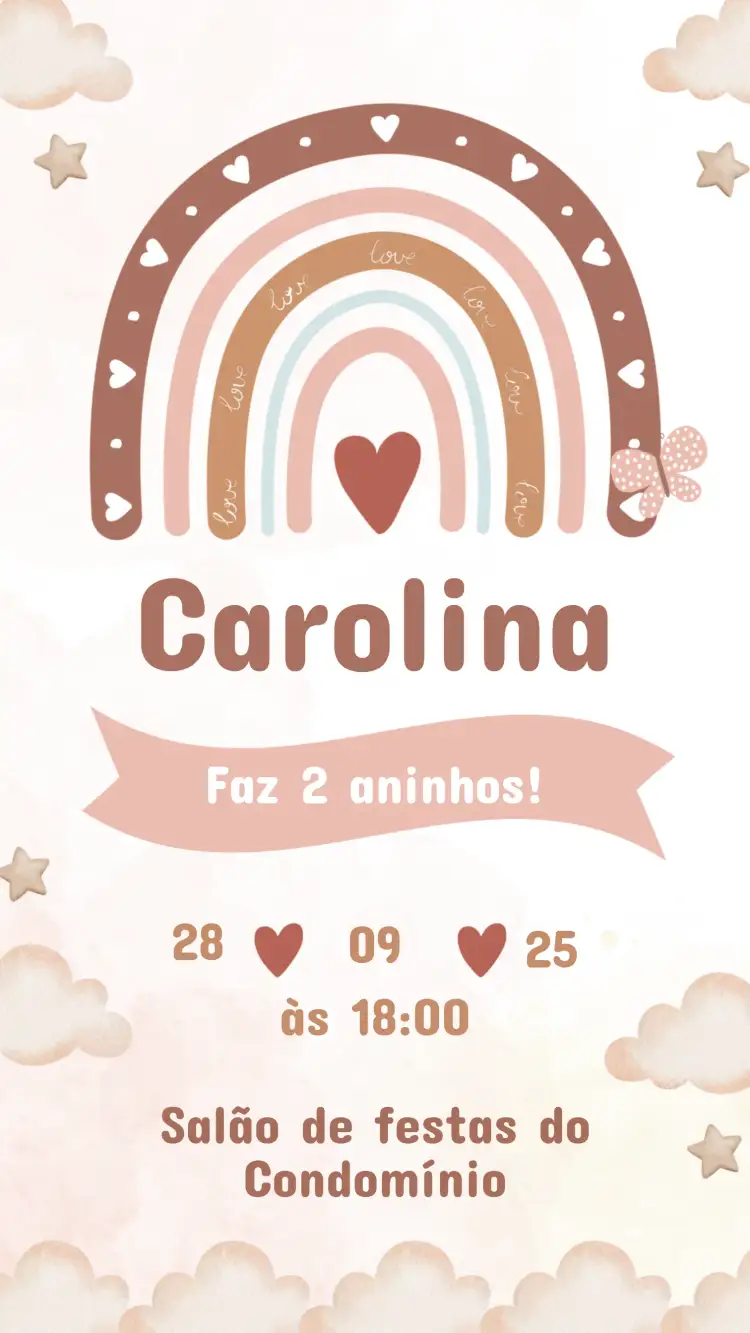 Convite Convite Aniversário Infantil Boho Menina – tema Aniversário Infantil boho, colorido, lúdico, floral, delicado