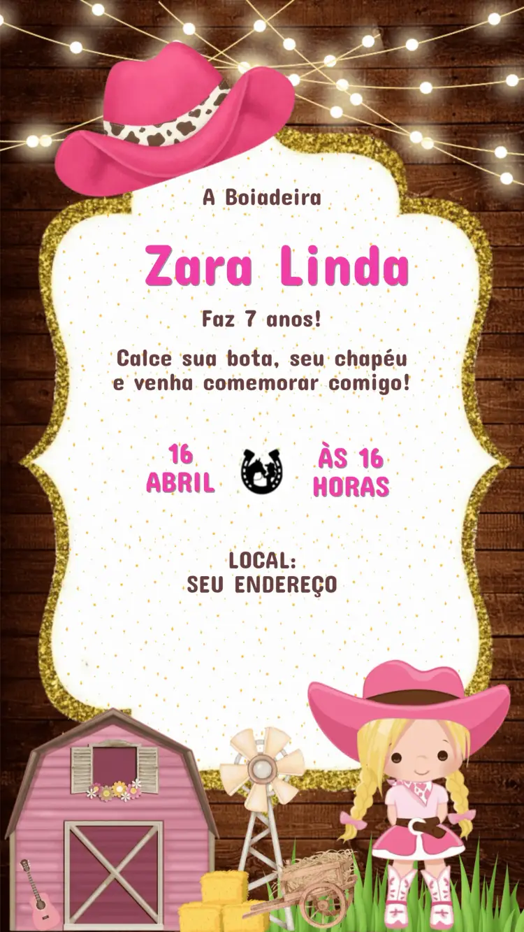 Convite Aniversário Infantil Boiadeira Fazendeira